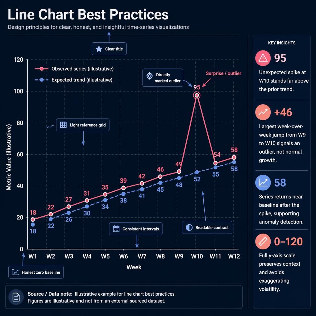 Dark editorial infographic with a large time-series line chart, W1–W12, FT pink outlier spike at W10 and callouts.