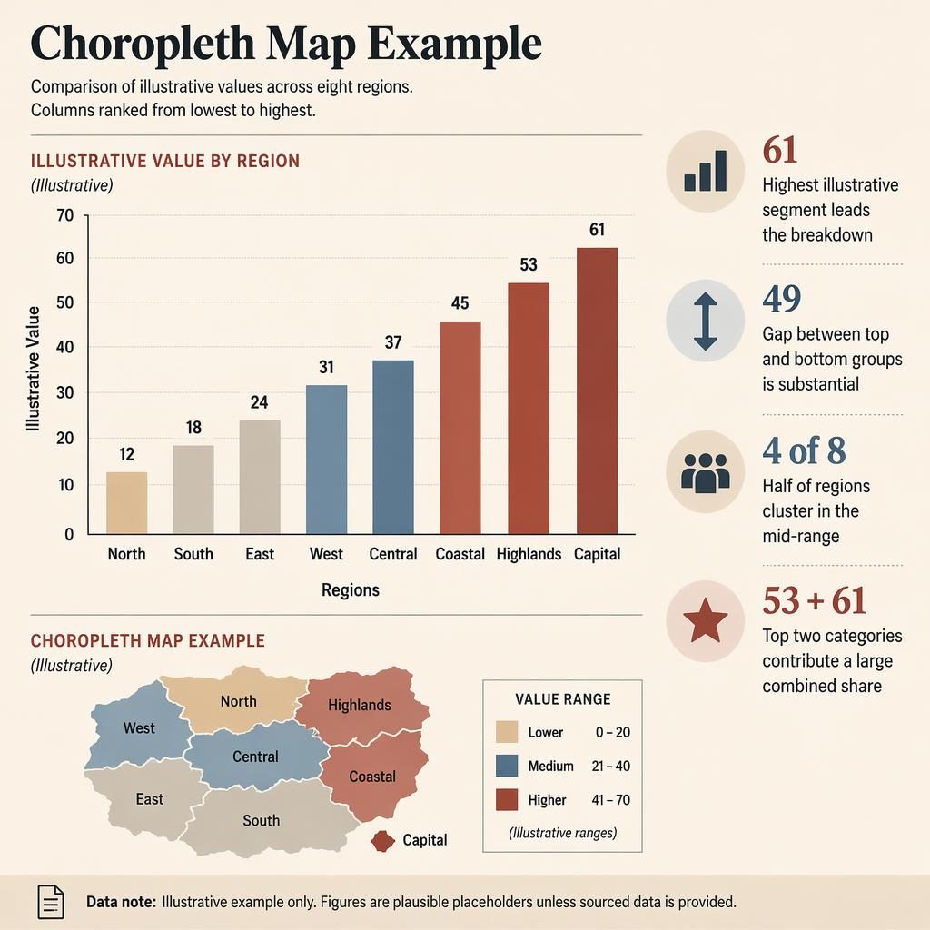 Editorial infographic with ranked comparison columns, 8 regions, inset choropleth map, legend, and four insight callouts.