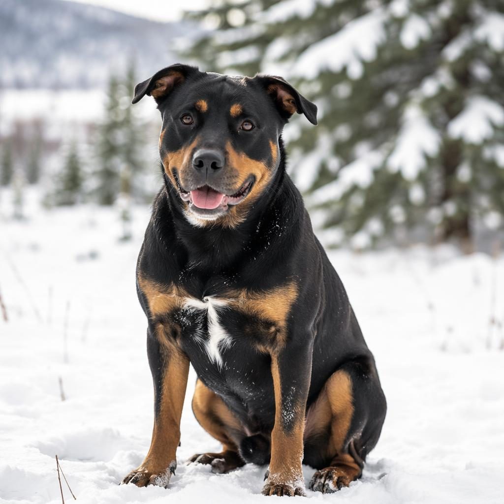 Single adult mixed-breed dog in a snowy landscape, relaxed and friendly, with realistic fur, soft natural light, and sharp focus.