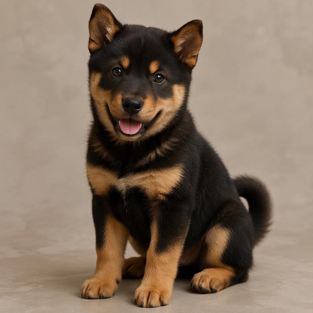 Illustration of a single belusky dog puppy with realistic fur, relaxed expression, and soft neutral background.
