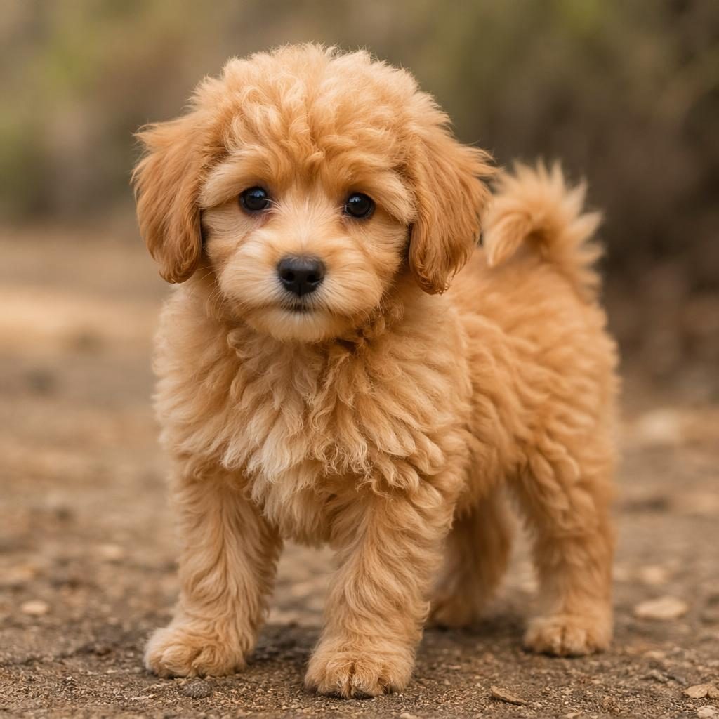Single mixed-breed puppy with beagle and dachshund traits, outdoors on a soft neutral background