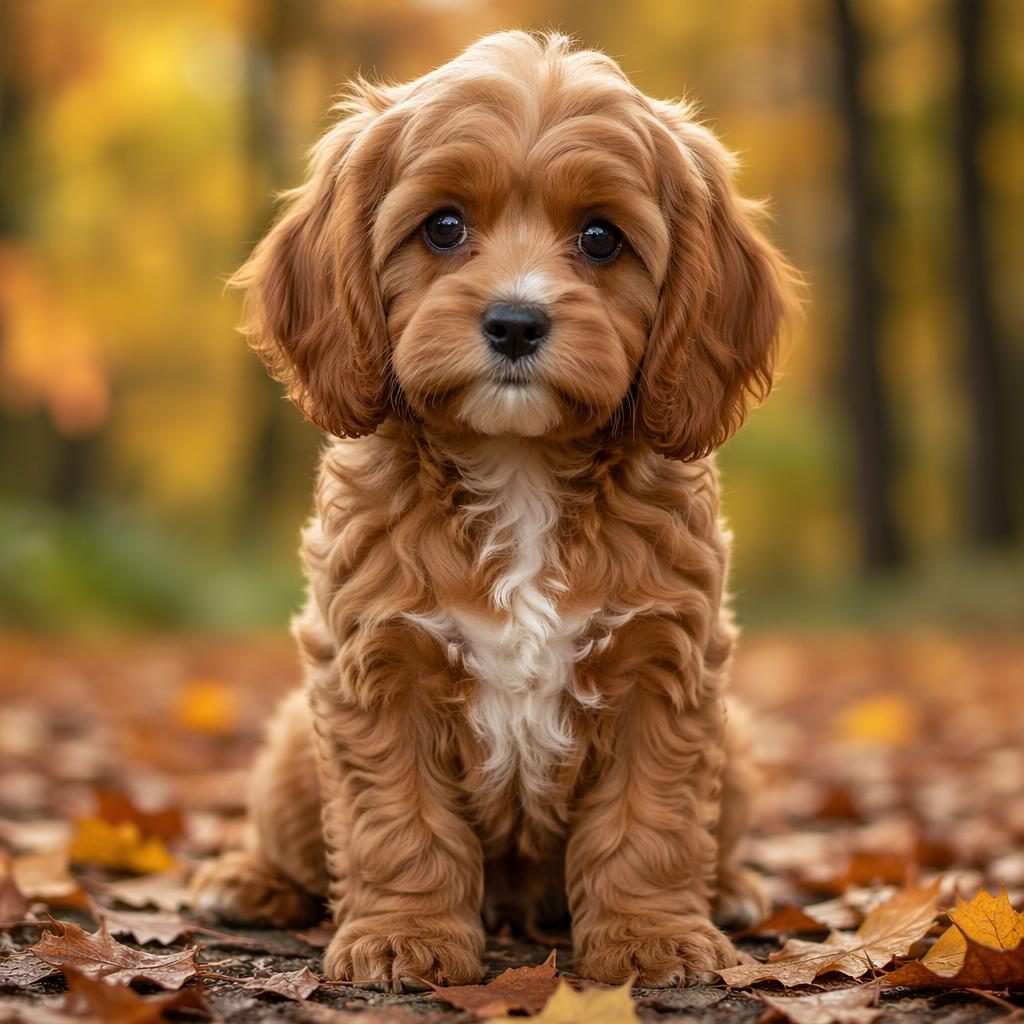 Studio-style portrait of a senior mixed-breed dog in an autumn forest with relaxed expression, soft light, and sharp fur detail.