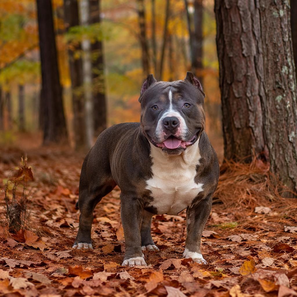 Perro mestizo joven en bosque otoñal, retrato editorial con luz natural suave, expresión amistosa y pelaje realista.