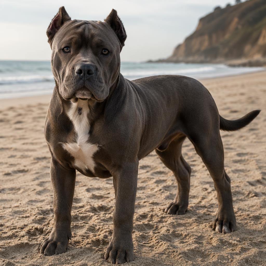 Studio-style beach portrait of a relaxed mixed-breed puppy with terrier and mountain dog traits, soft light