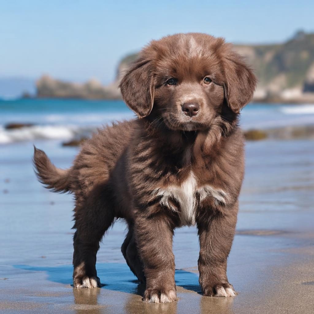 Cachorro mestizo tipo raza chiweenie en la playa, retrato editorial con luz natural suave y pelaje realista.