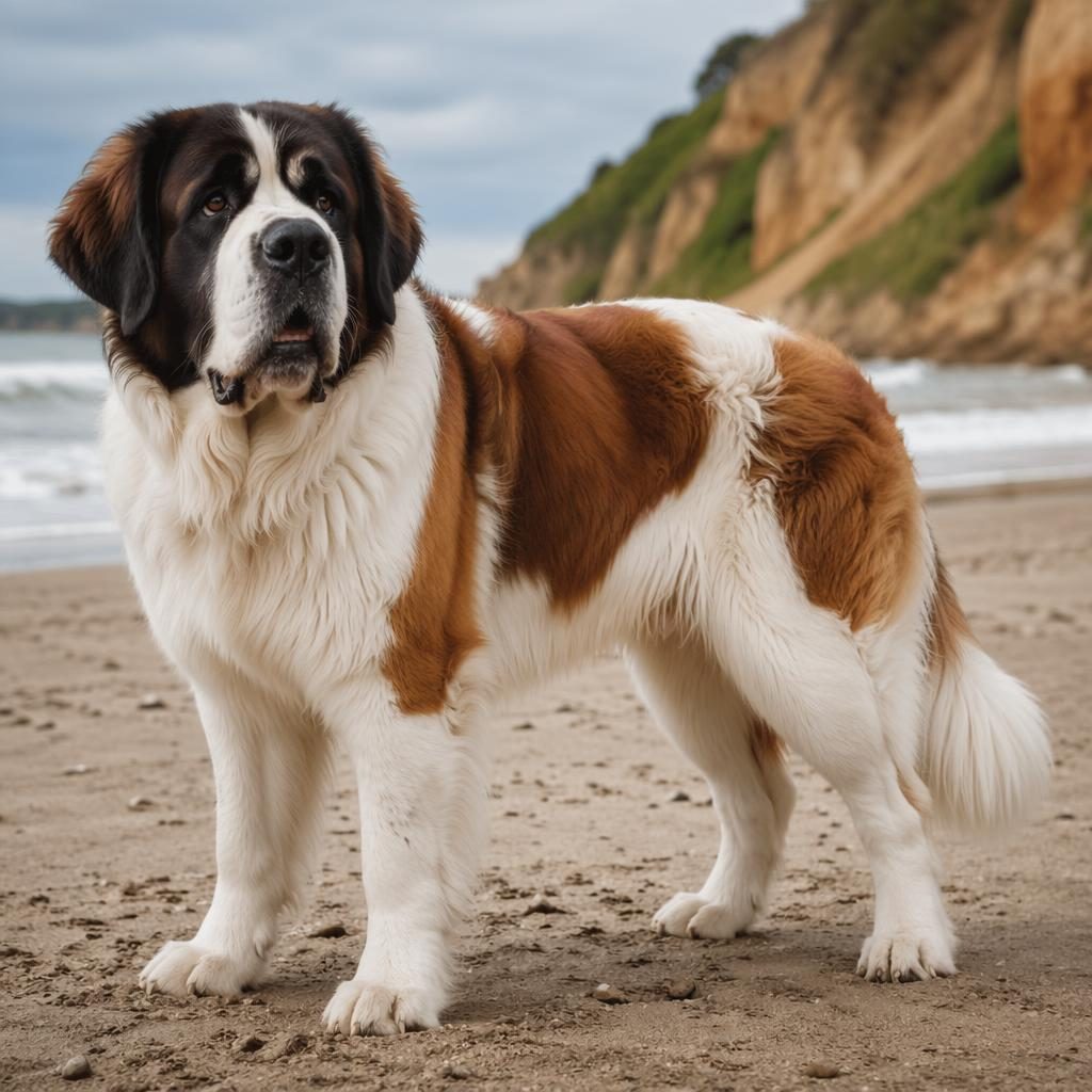 Editorial beach portrait of a single relaxed adult mixed-breed dog with soft natural light and detailed fur.