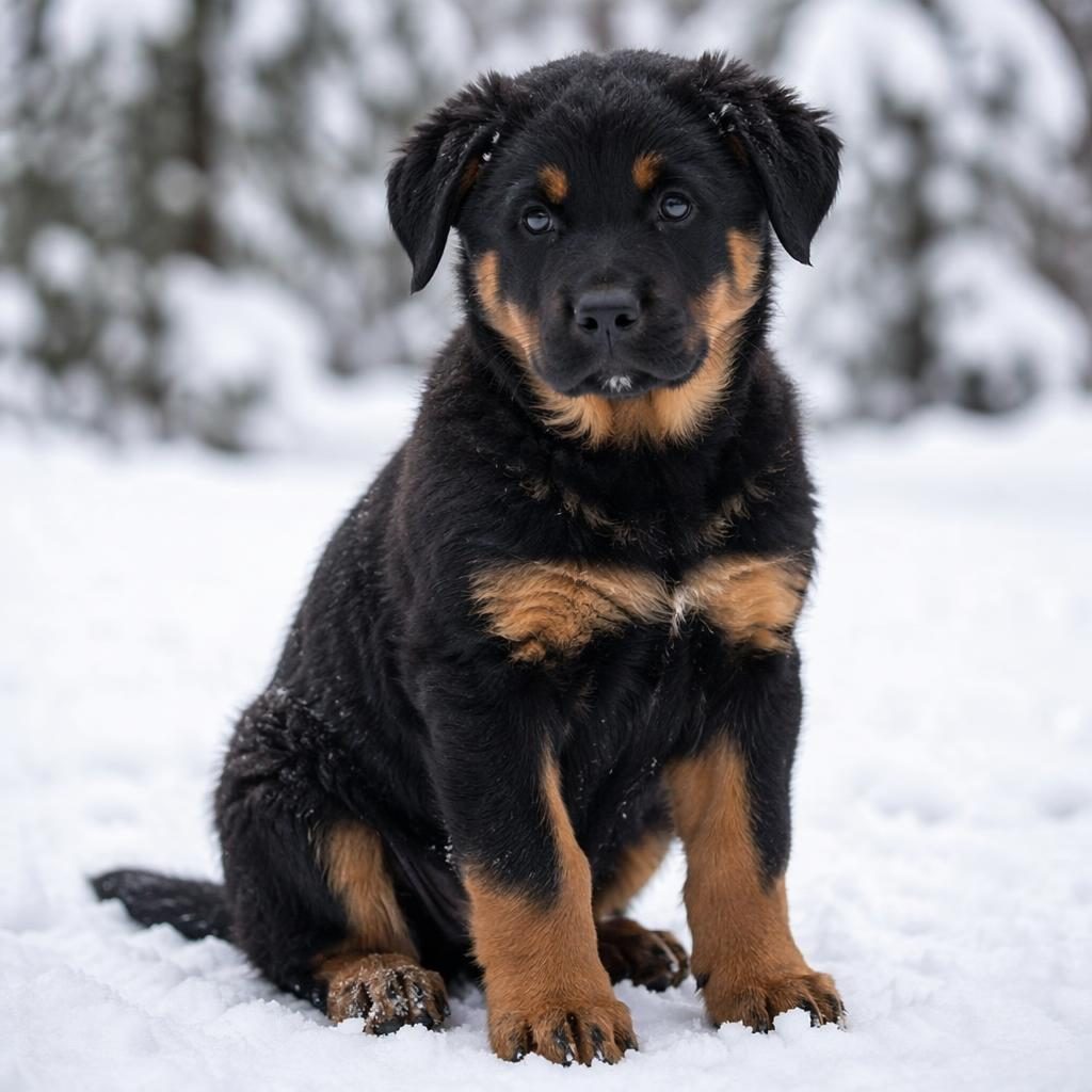 Chien croisé adulte seul, style studio sur neige, pelage rare, expression douce, rendu photo réaliste net