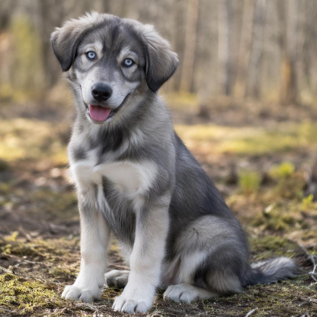 Fotorealistischer Welpe eines deutsch langhaar labrador mischling im Freien vor neutralem Hintergrund