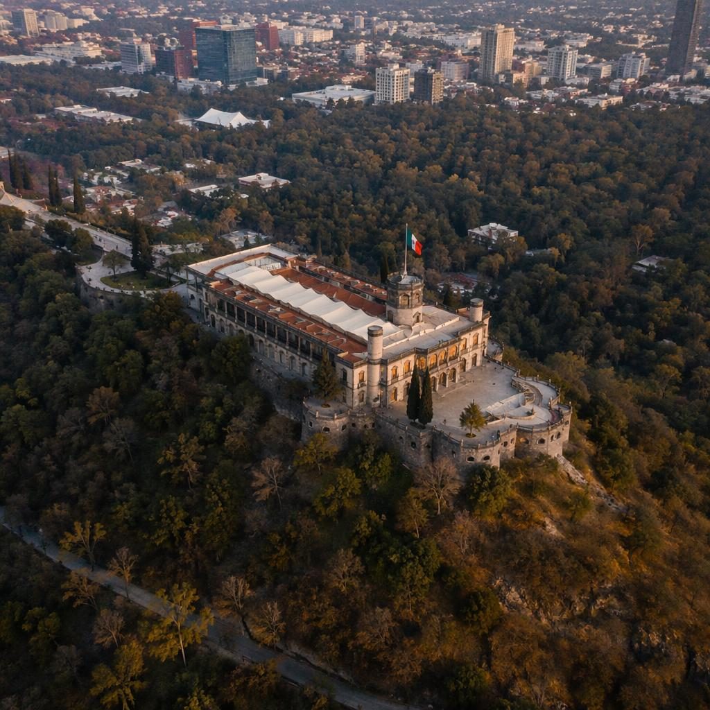 Vista aérea inclinada de un paisaje alpino nevado al atardecer con patrones coralinos, detalle cenital nítido.