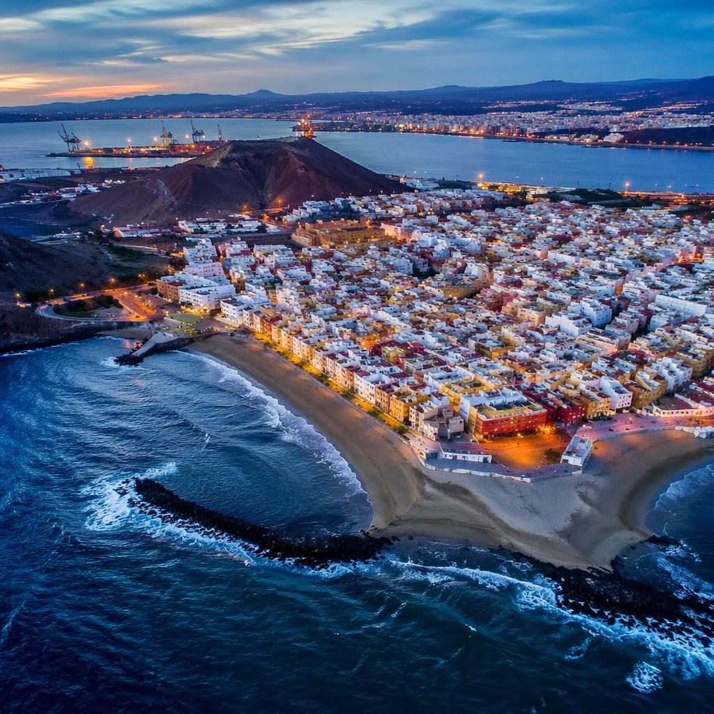 Fotografía aérea con dron de ruinas antiguas al atardecer, en ángulo inclinado, con detalle cenital y tonos intensos.