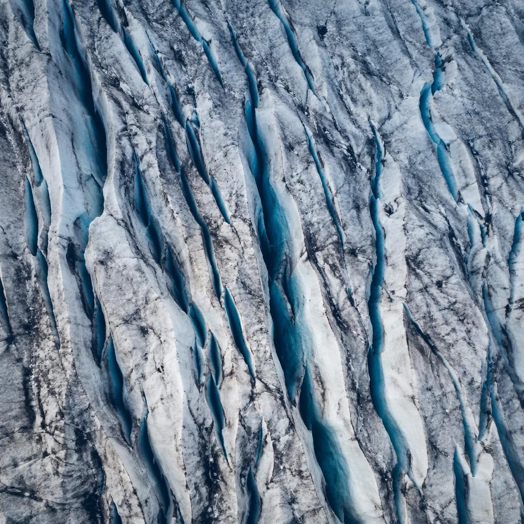 Top-down drone view of a golden autumn forest canopy with branching glacier-like crevasse patterns at golden hour.