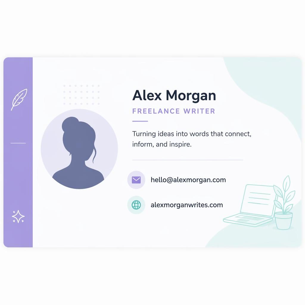 600x200 email signature banner with pastel sidebar accent, avatar silhouette, and minimal email and website icons.
