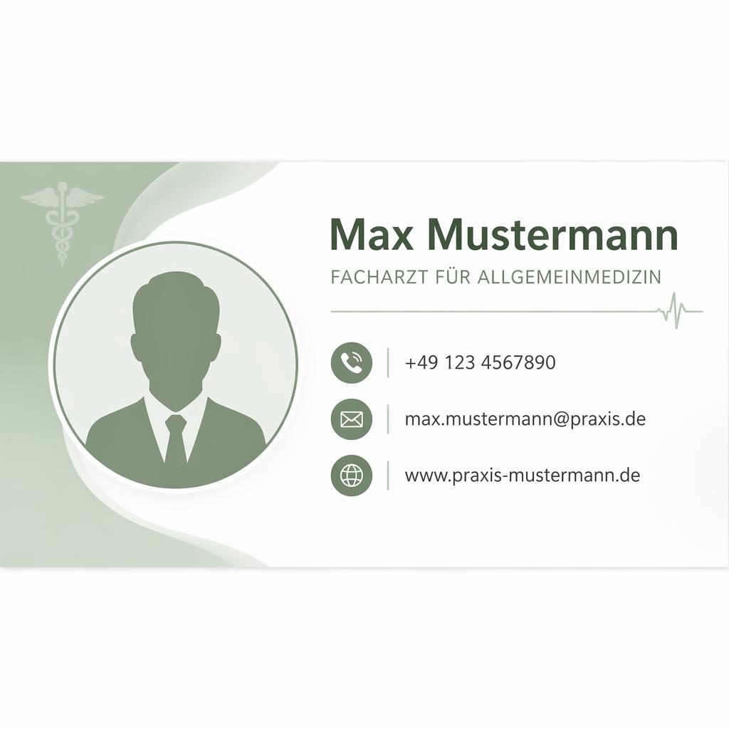 600×200 E-Mail-Signatur-Banner mit Avatar-Silhouette links, Kontakticons rechts in Salbei und Warmweiß