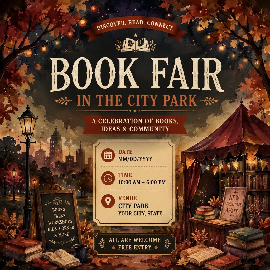 Watercolor event poster for a food festival in a city park with dark festive autumn tones and clean placeholder text.