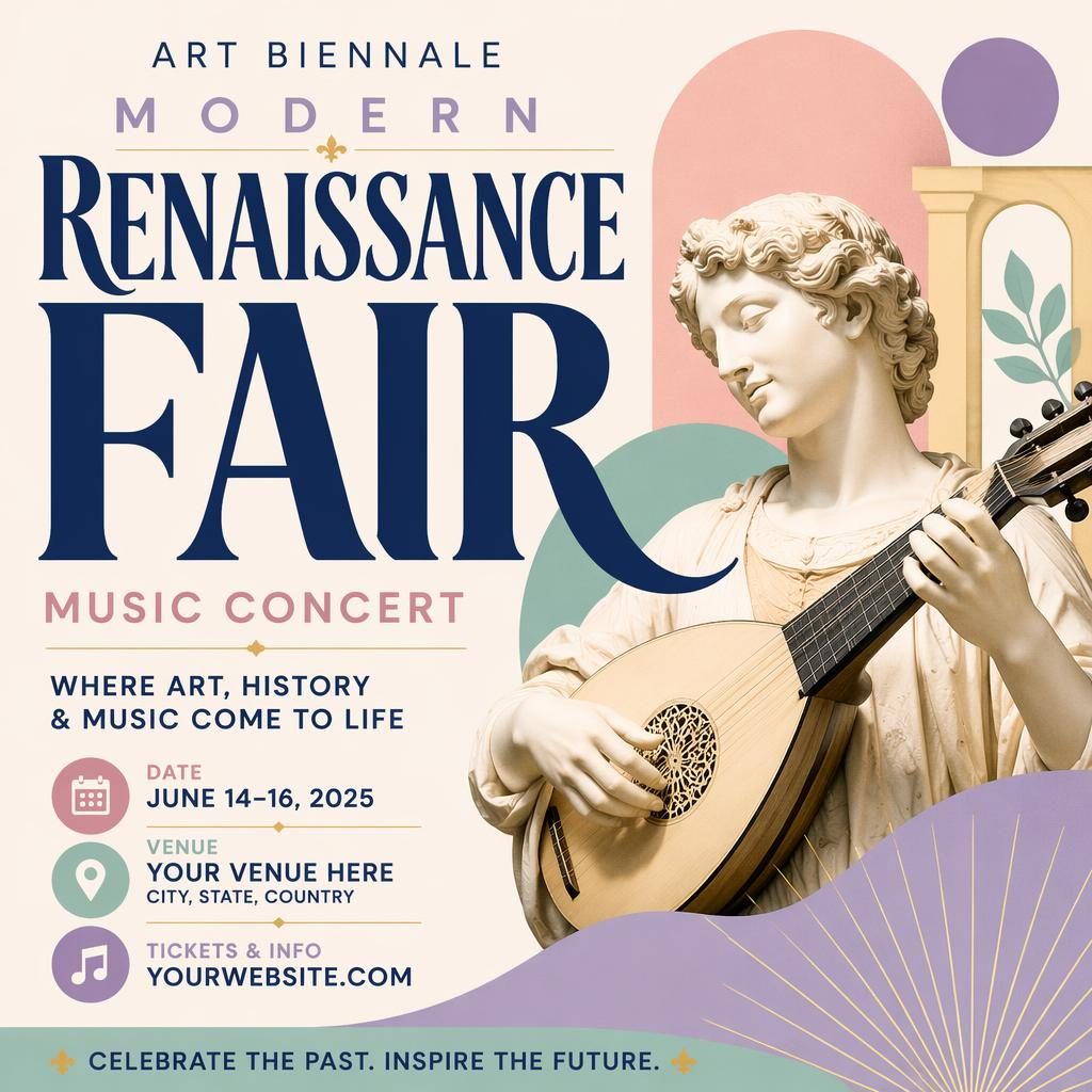 Modern music concert event poster in a pastel palette with bold typography, joyful layout, and clean English placeholder text.