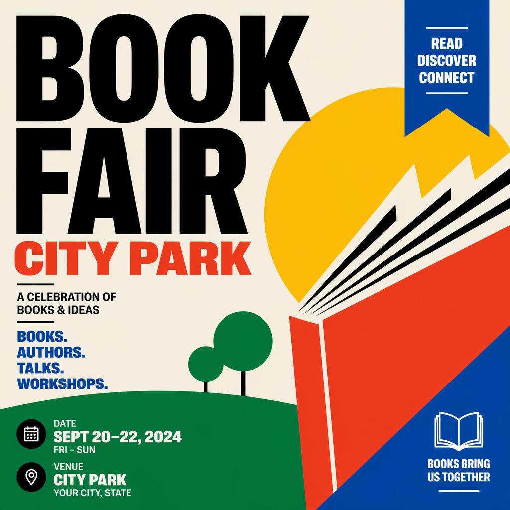 Affiche événementielle minimaliste suisse pour un festival en parc urbain, palette contrastée, hiérarchie forte, texte fictif net.