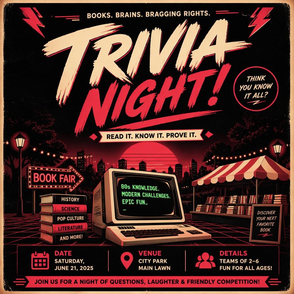 Retro 1980s neon event poster for a tech conference in a city park, with cream and red palette and sharp placeholder text.