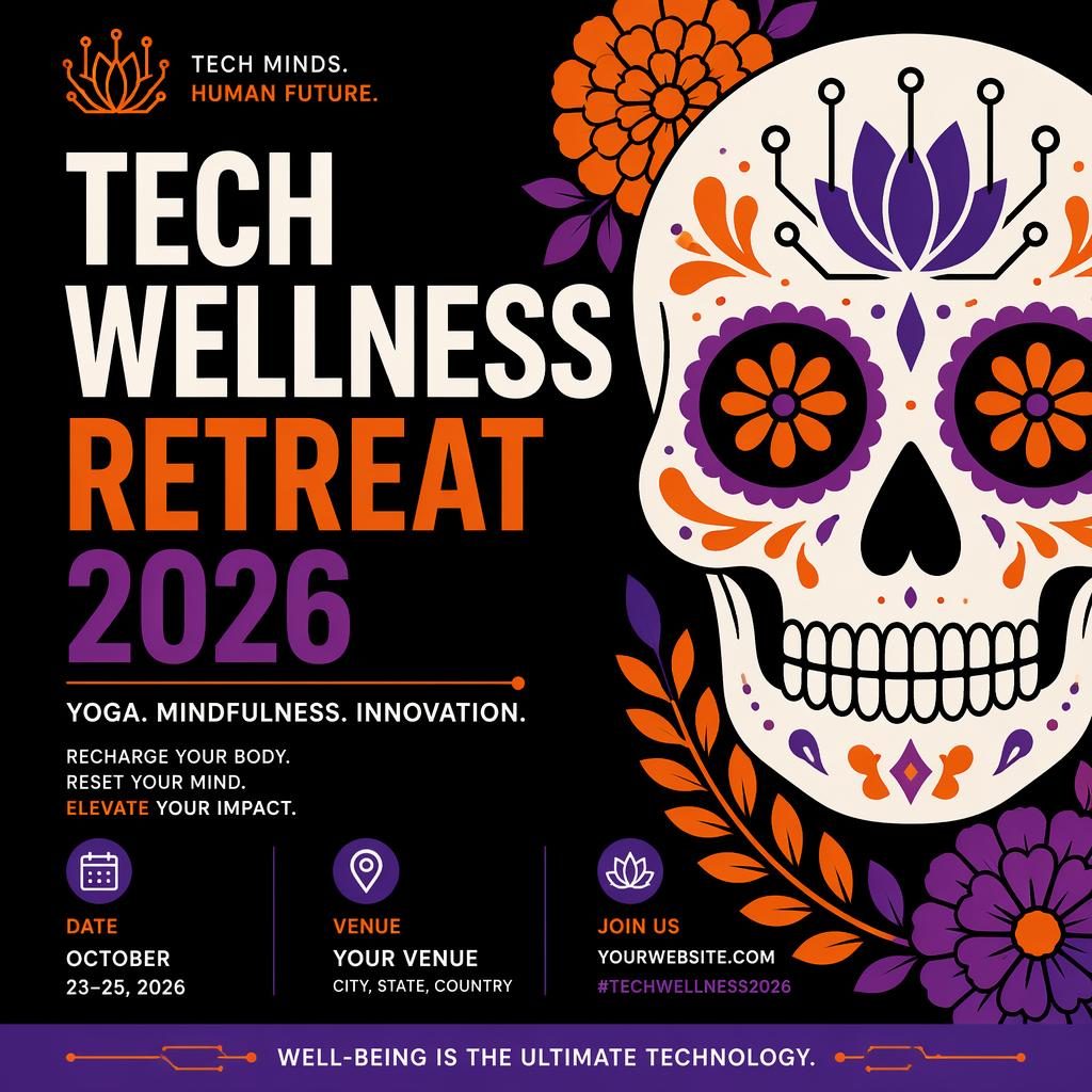 Minimalist Swiss-style event poster for Tech Conference 2026 with bold high-contrast colors and clean placeholder text.
