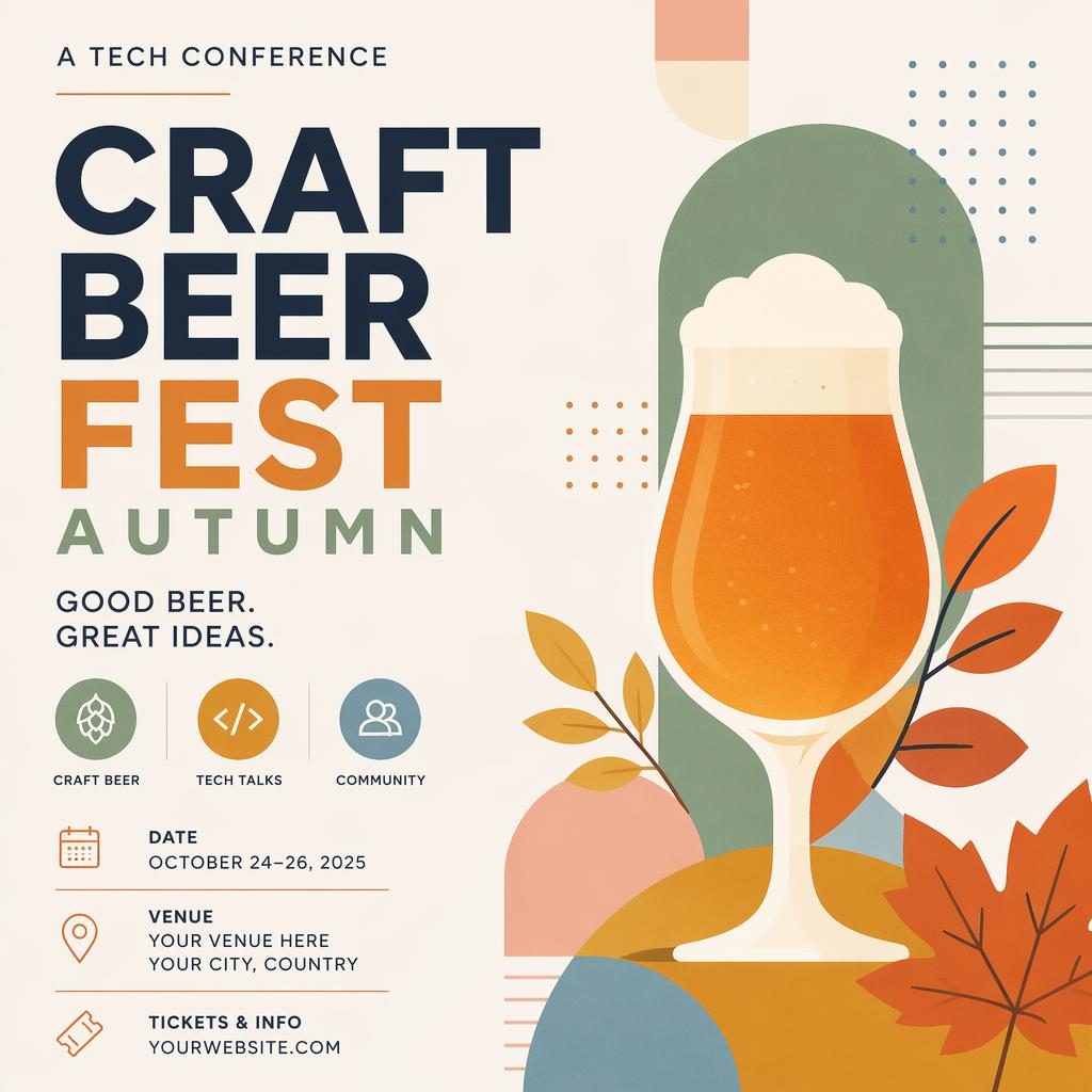 Minimalist Swiss-style event poster for an autumn craft beer fest tech conference in a soft pastel palette with clean placeholder text.
