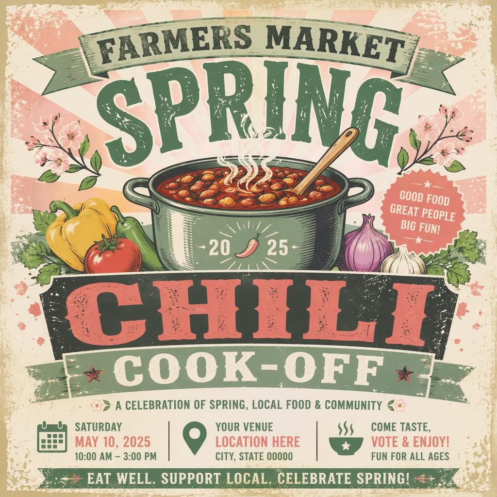 Grunge-style spring farmers market holiday poster in soft pastels with sharp event name, date, and venue placeholder text.