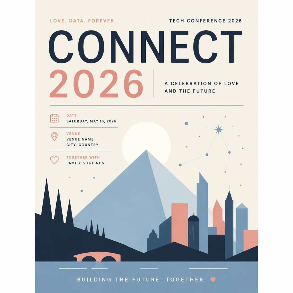 Minimalist Swiss-style wedding event poster for 2026 with pastel colors, clean placeholder text, and joyful celebratory layout