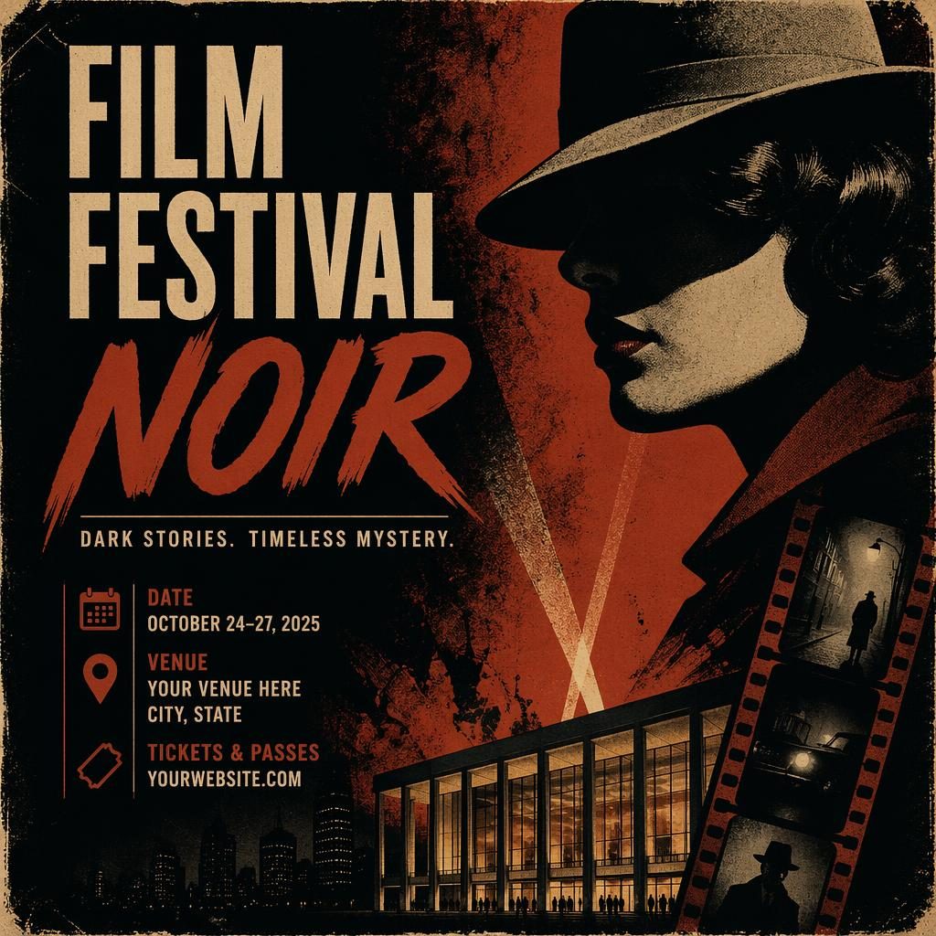 Dark noir event poster with grunge texture, autumn rust tones, sports event layout, and sharp English placeholder text.