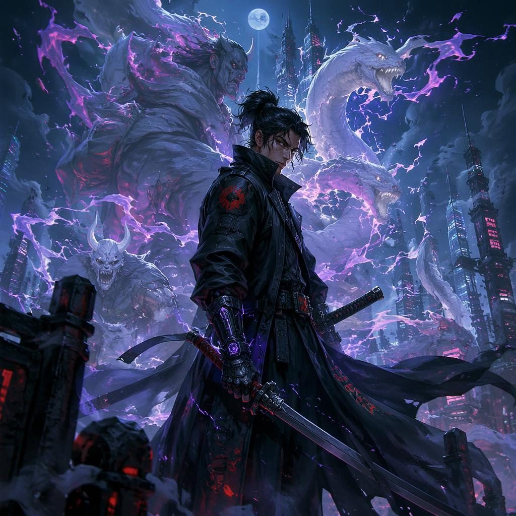 Retro 1980s fantasy sci-fi spaceship with demon hunter cyberpunk design, glowing engines, triumphant mood, painterly space backdrop.