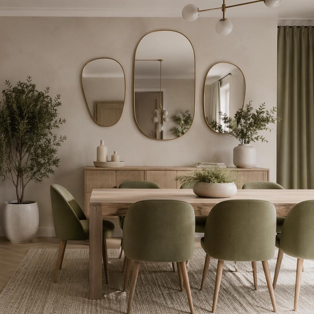 Gimnasio en casa escandinavo con paleta salvia y crema, materiales naturales, plantas, arte y luz difusa.