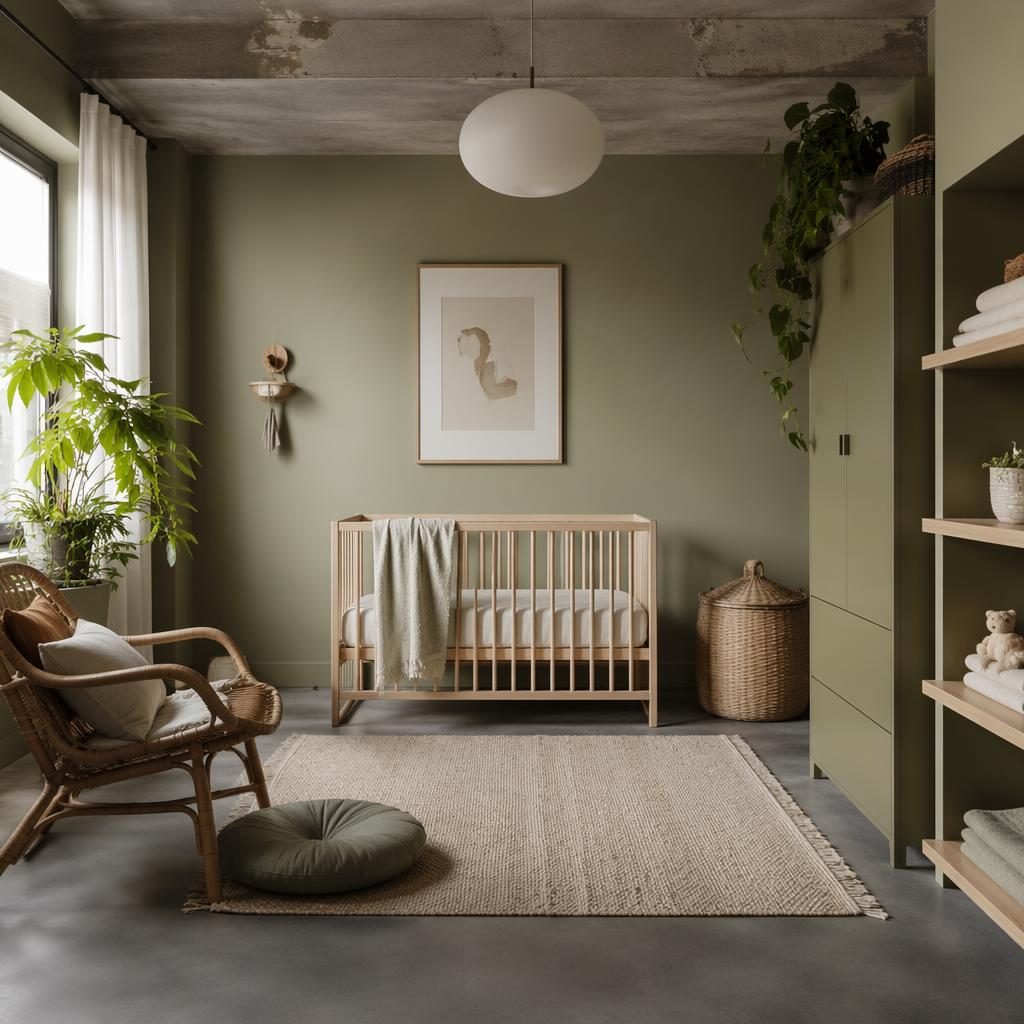 Skandinavisch inspiriertes Badezimmer in Salbei und Creme mit Naturmaterialien, Pflanzen, Textilien und weichem Licht.