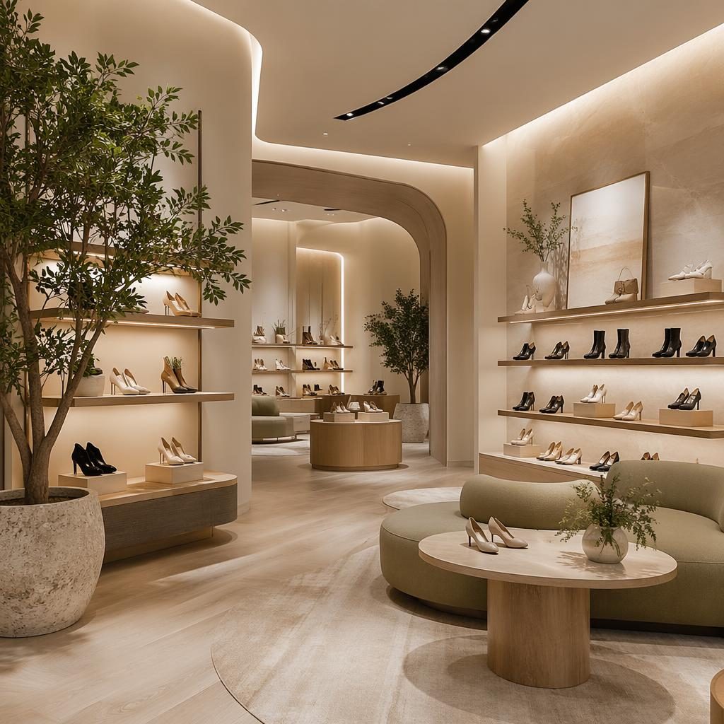 Salón contemporáneo de lujo en tonos salvia y crema, con luz natural, muebles de fibras naturales, plantas y arte.