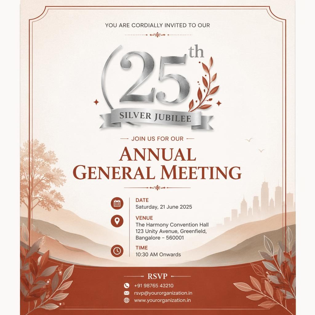 A5 portrait event invitation card in a modern minimal style with warm earth and rust tones, elegant placeholder typography, and framed layout.