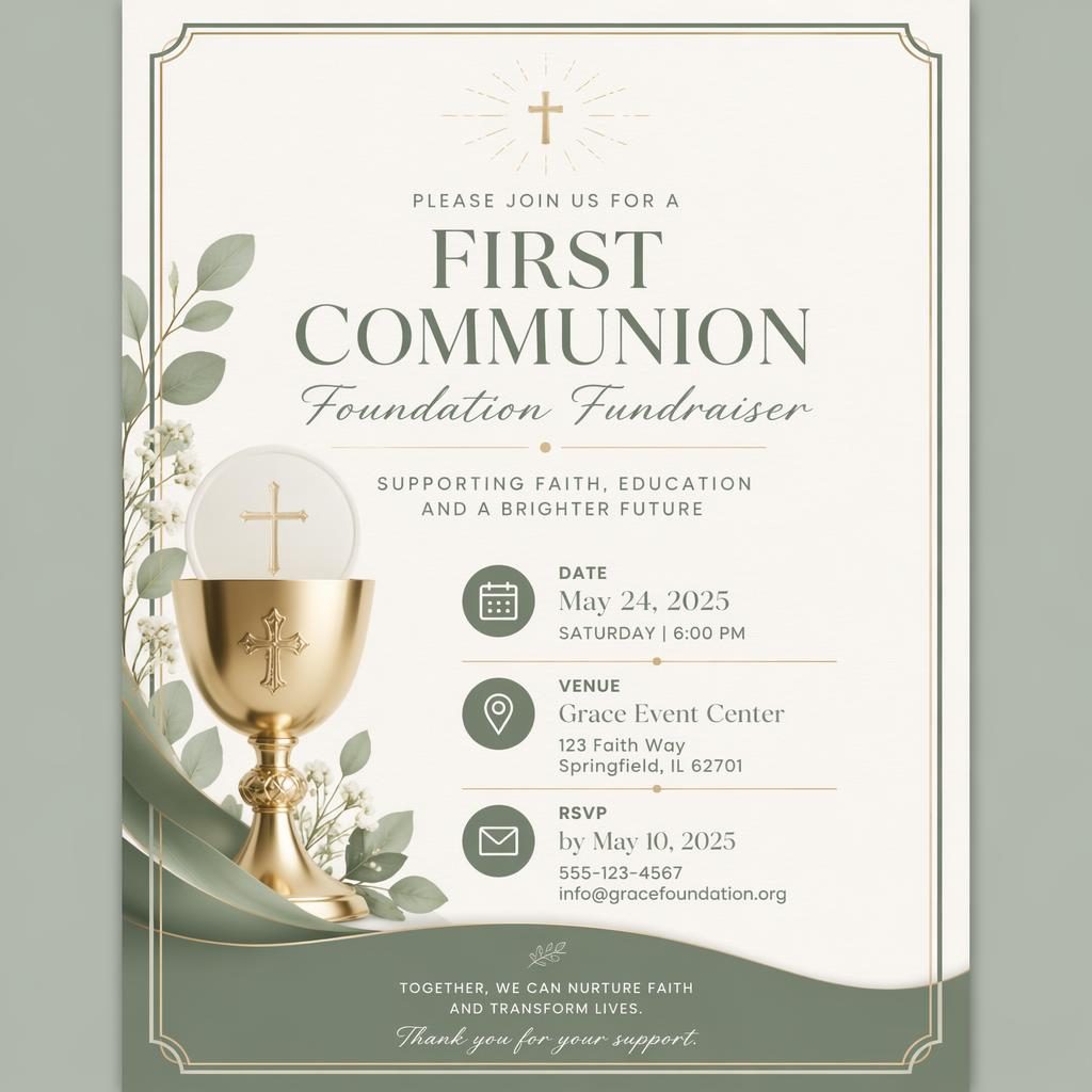 A5 portrait event invitation card in sage and ivory with sleek tech styling, elegant typography, and framed placeholder details.