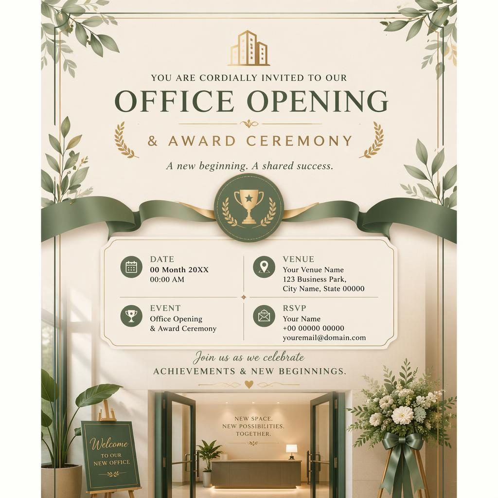 A5 portrait invitation card in sage and ivory with elegant typography, framed layout, and placeholder date, venue, and RSVP details.