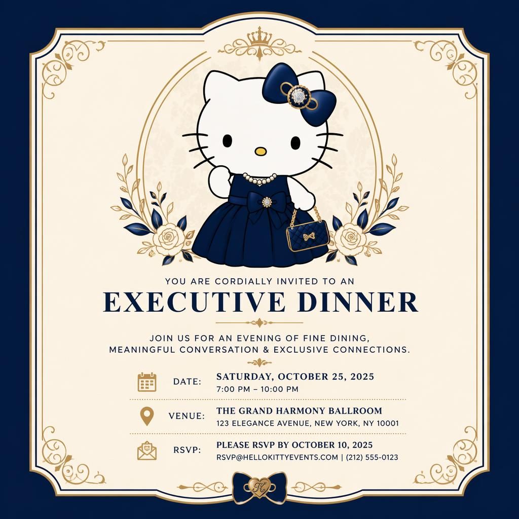 A5 portrait executive dinner invitation card in cream and navy with elegant black-tie typography and tasteful framing.
