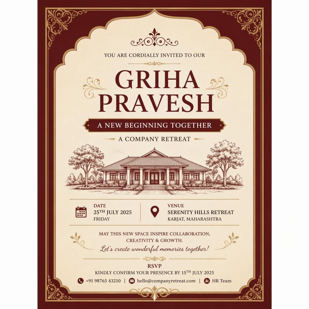 A5 portrait invitation card in burgundy and cream with vintage classic frame and elegant placeholder event details.