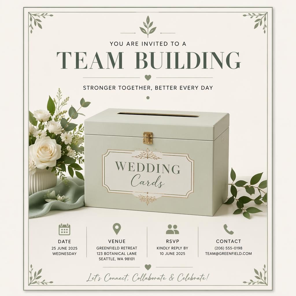 A5 portrait invitation card featuring a modern minimal sage and ivory design with elegant typography for event name, date, venue, and RSVP details.