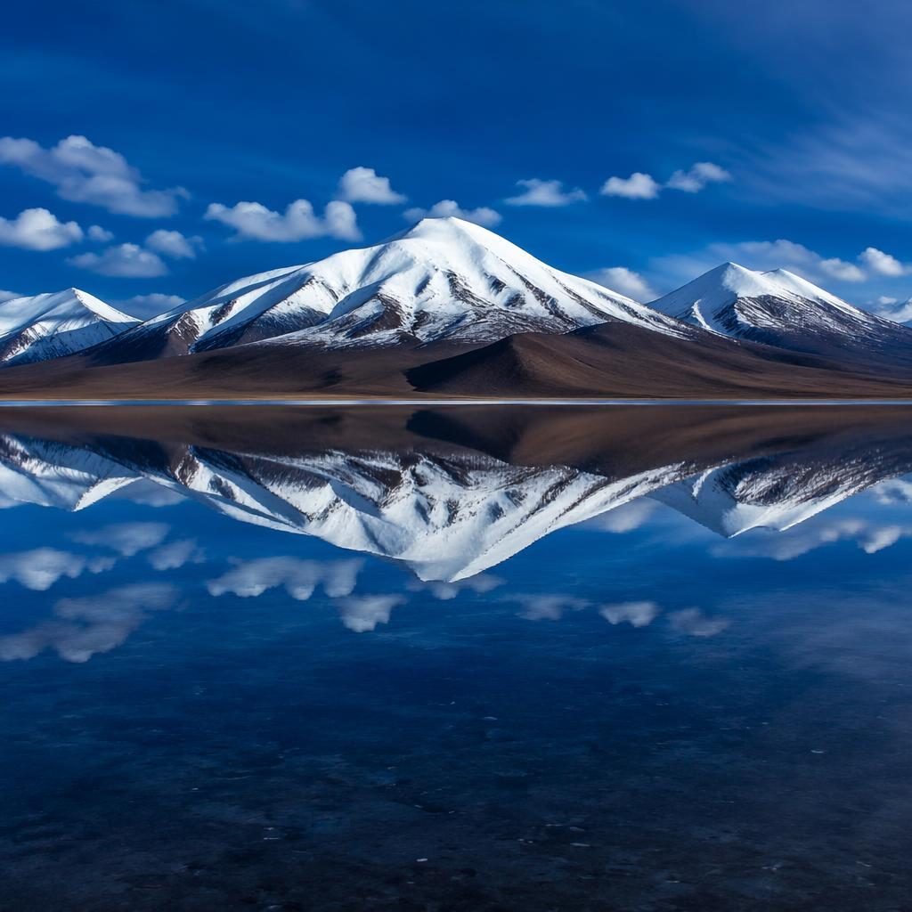 Snow-capped mountain reflected in Bolivia salt flats under a starry Milky Way sky with cinematic natural tones