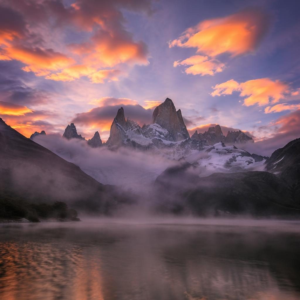 Landscape nature photograph: aurora night sky at golden hour sunset, any. painterly soft photography, natural earth tone