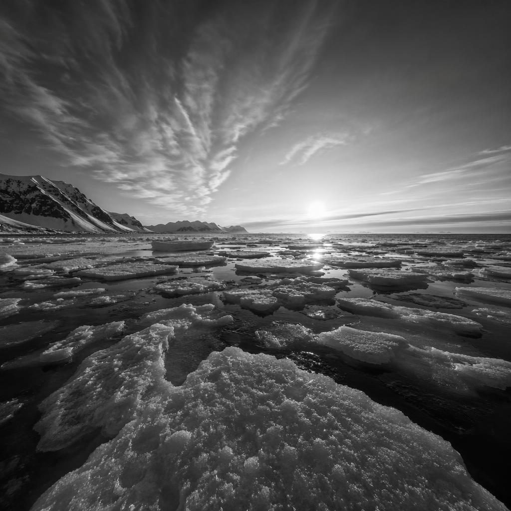 Photorealistic Sahara sand dunes at dawn with soft golden light, sharp ridges, and a high-contrast monochrome feel