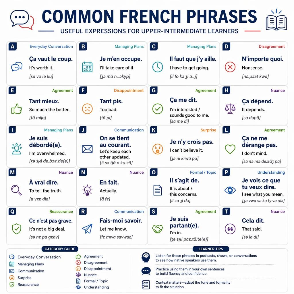 Clean educational infographic poster with a centered phrase grid, English category labels, and minimal academic styling.