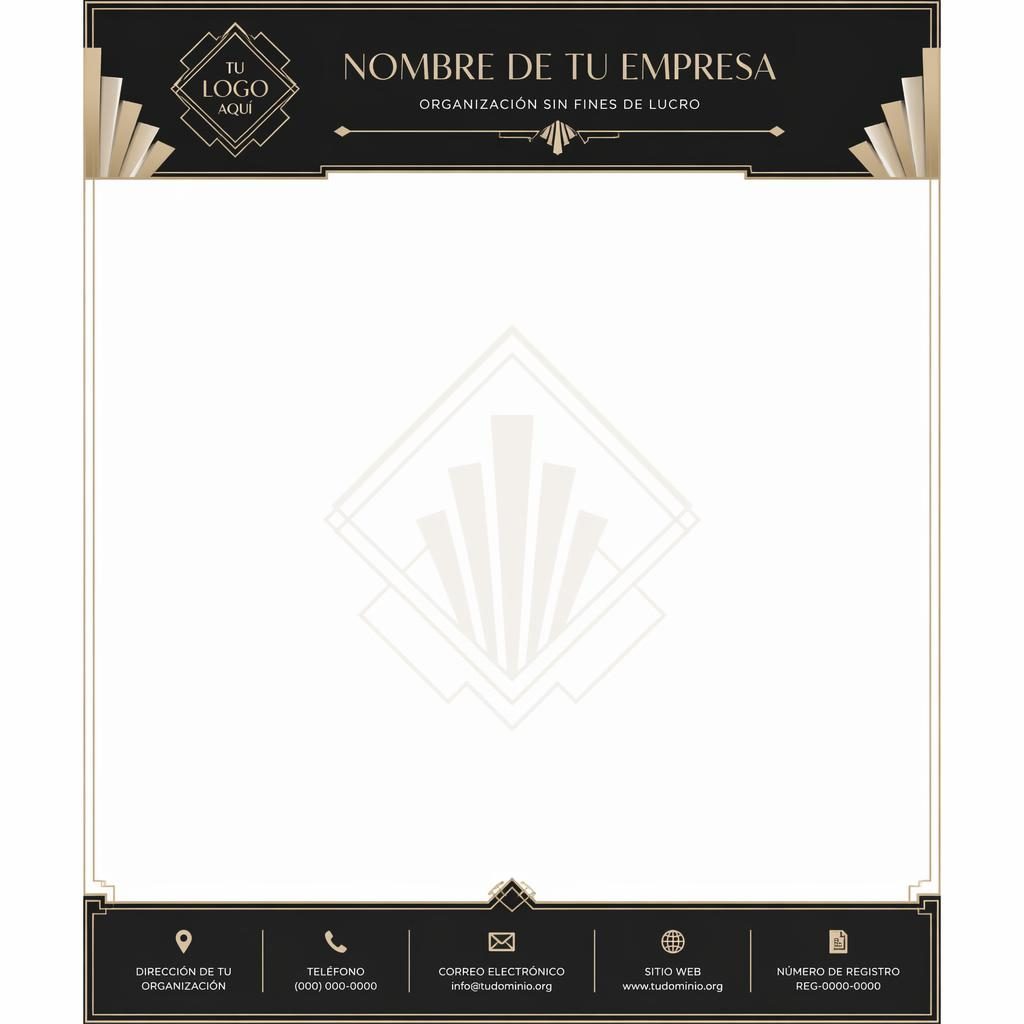 Plantilla de membrete empresarial A4 vertical con banda superior, pie informativo, logo de marcador y marca de agua sutil