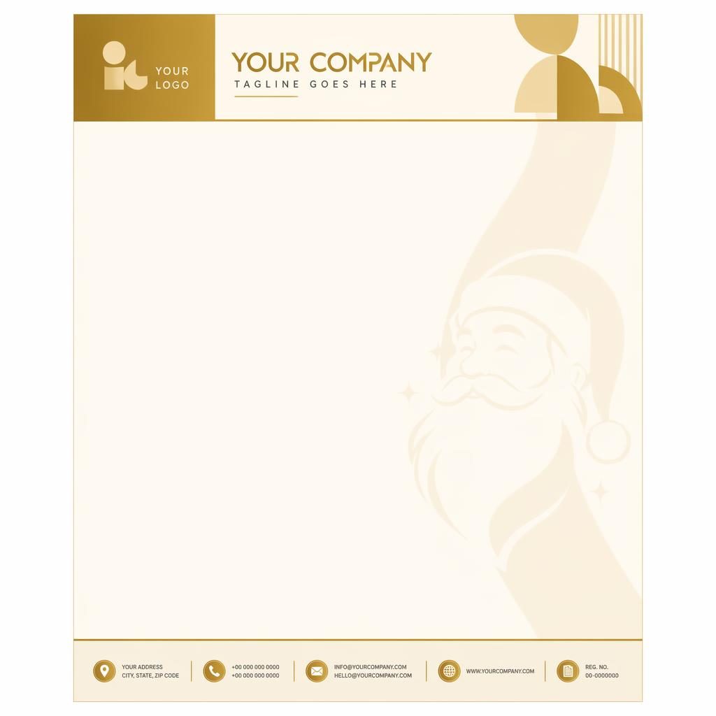 A4 portrait letterhead template with a gold and cream Bauhaus header, footer strip, soft watermark band, and logo placeholders.