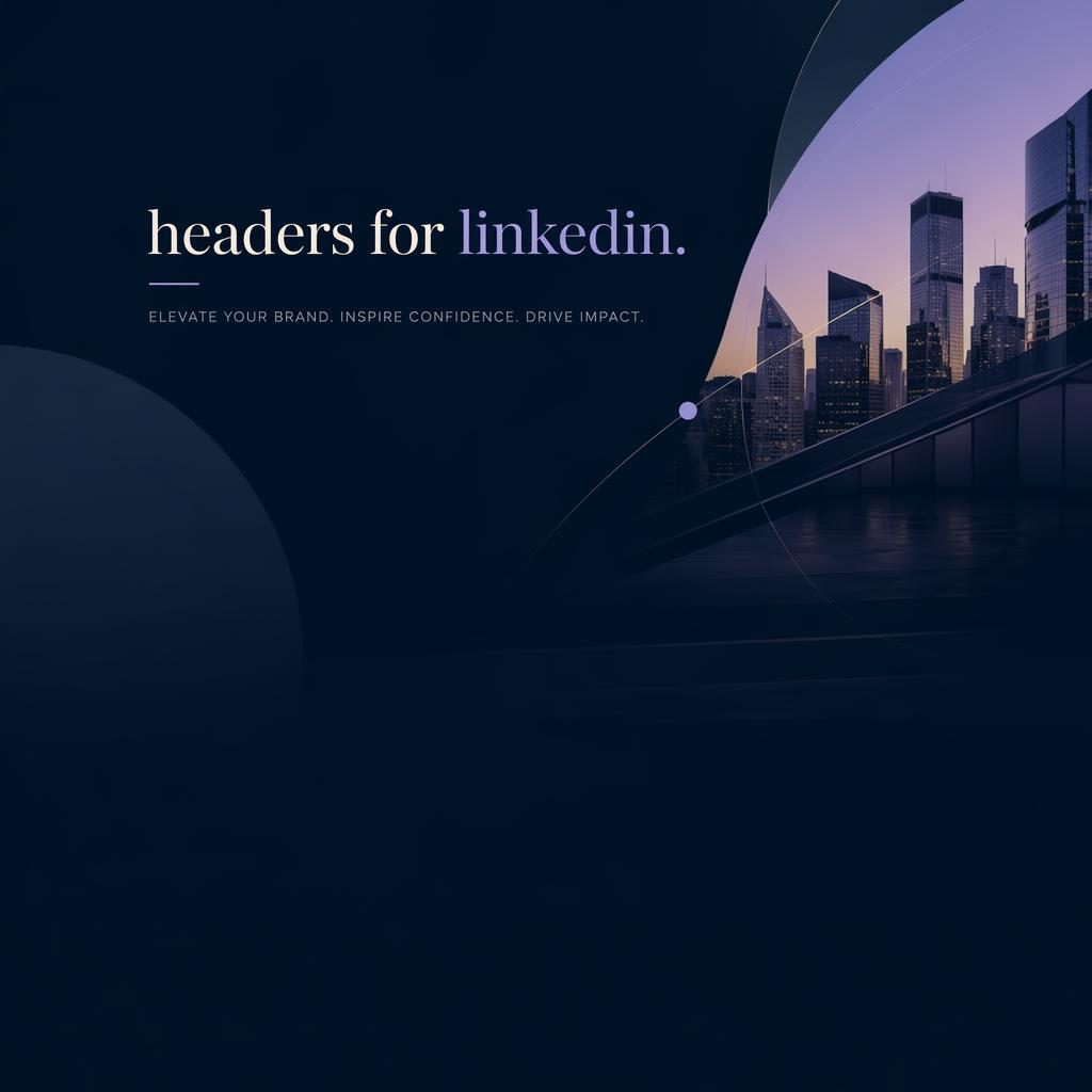 Dark professional LinkedIn company cover with soft pastel accents, clean centered placeholder tagline, and clear left safe space
