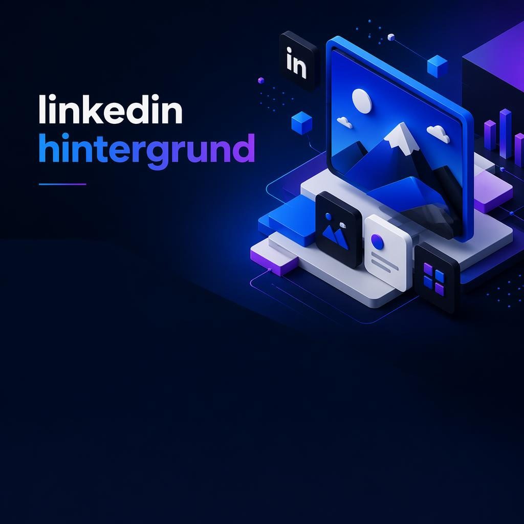 Isometrischer 3D-LinkedIn-Banner mit Platzhalter-Typografie rechts, freier Fläche links und kontrastreicher Farbpalette.