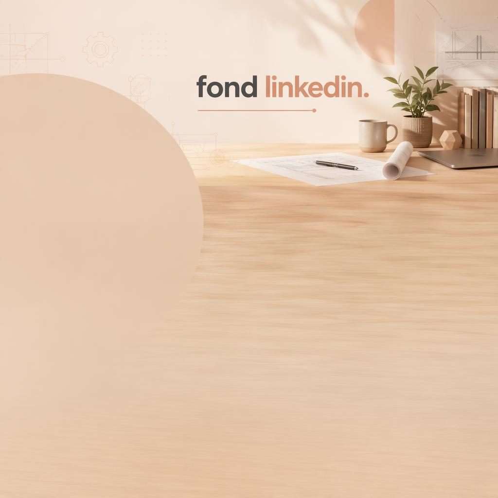 Bannière LinkedIn pastel chaleureuse pour consultant ingénieur, typographie réservée à droite, zone photo libre à gauche.