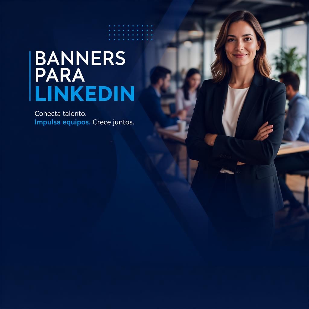 Banner de LinkedIn fotográfico con superposición, paleta moderna de alto contraste y espacio seguro para foto de perfil a la izquierda.