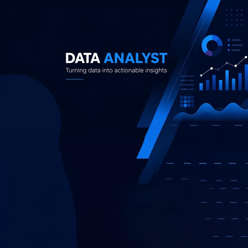 Minimal corporate LinkedIn cover banner with abstract data charts, modern high-contrast shapes, and clean safe-zone layout.