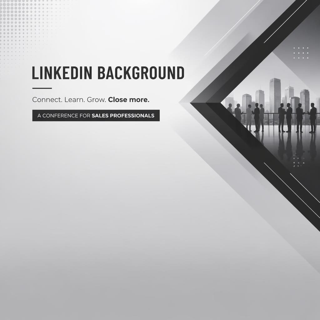 Abstract monochrome LinkedIn cover banner with geometric shapes, clean placeholder tagline in safe zone, and empty left area.