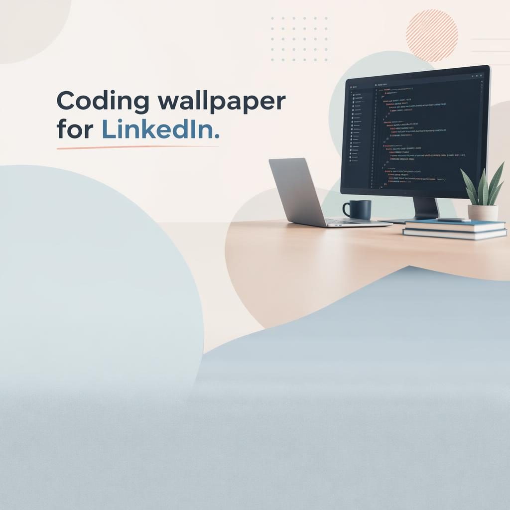 Modern pastel LinkedIn cover banner with coding-themed illustration, clean centered tagline, and open left space for profile photo.