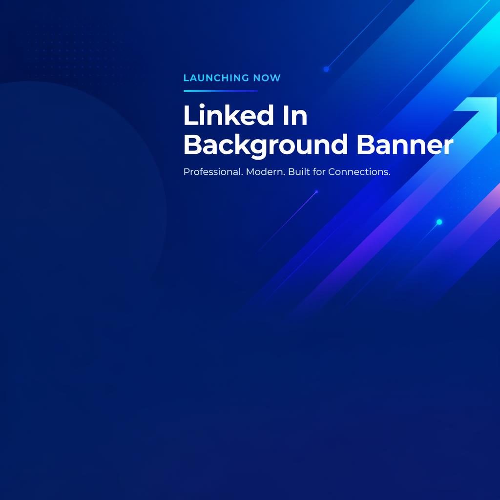 Abstract geometric LinkedIn cover banner in tech blue gradients with clean placeholder tagline in the safe zone and left space reserved.